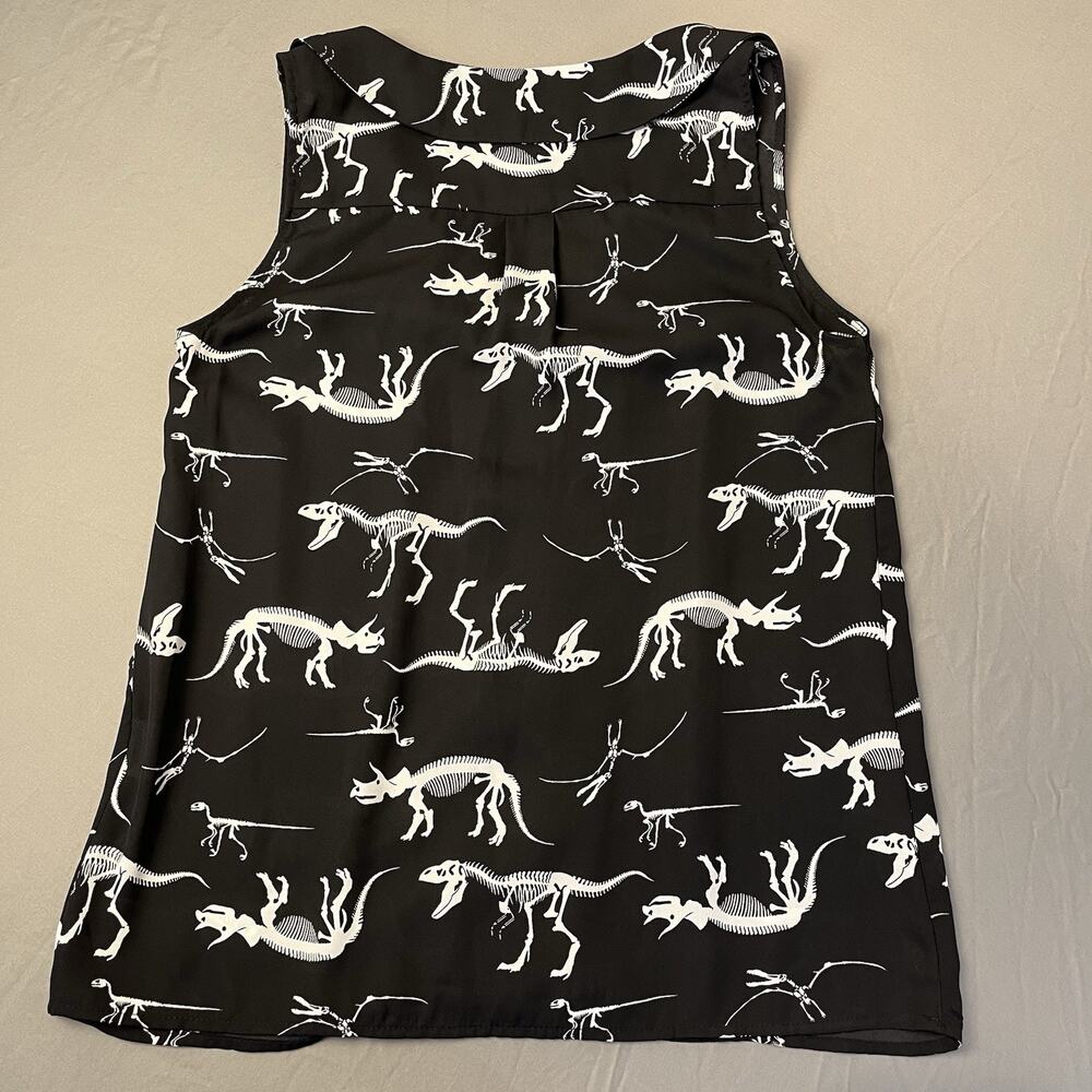 Modcloth Small Dinosaur Skeleton Sleeveless Top Accent Buttons Collared - Picture 5 of 13